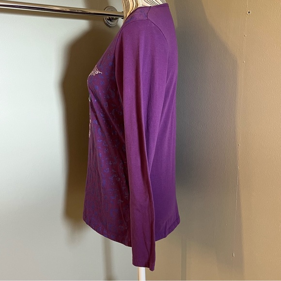 Bit & Bridle Womens Purple Long Sleeve Black Cross Rhinestone Pullover Shirt M - Picture 4 of 14